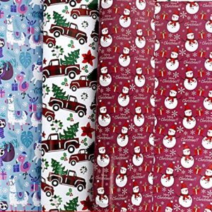 U'COVER Christmas Gift Wrapping Paper Large Sheet for Kids Boys Girls Baby Women Men Xmas Wrapping Paper 3Style Christmas Sloth Llama Santa Snowman Tree Truck Car Gift Wrap Paper (27*39.4inch 22sq.ft.)