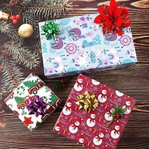 U'COVER Christmas Gift Wrapping Paper Large Sheet for Kids Boys Girls Baby Women Men Xmas Wrapping Paper 3Style Christmas Sloth Llama Santa Snowman Tree Truck Car Gift Wrap Paper (27*39.4inch 22sq.ft.)