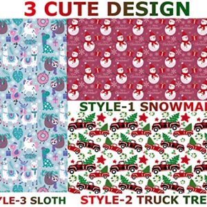 U'COVER Christmas Gift Wrapping Paper Large Sheet for Kids Boys Girls Baby Women Men Xmas Wrapping Paper 3Style Christmas Sloth Llama Santa Snowman Tree Truck Car Gift Wrap Paper (27*39.4inch 22sq.ft.)