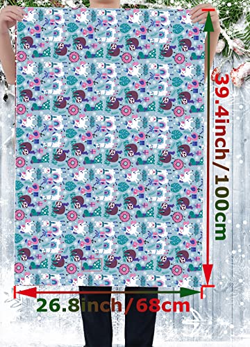 U'COVER Christmas Gift Wrapping Paper Large Sheet for Kids Boys Girls Baby Women Men Xmas Wrapping Paper 3Style Christmas Sloth Llama Santa Snowman Tree Truck Car Gift Wrap Paper (27*39.4inch 22sq.ft.)