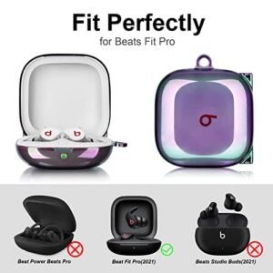 Beats Fit Pro Case Cover,AIRSPO Clear Lasher Hard PC Protective Case for Apple Beats Fit Pro 2021 Shockproof Beats Fit Pro Earbuds Case Cover with Keychain (Glittery Purple)