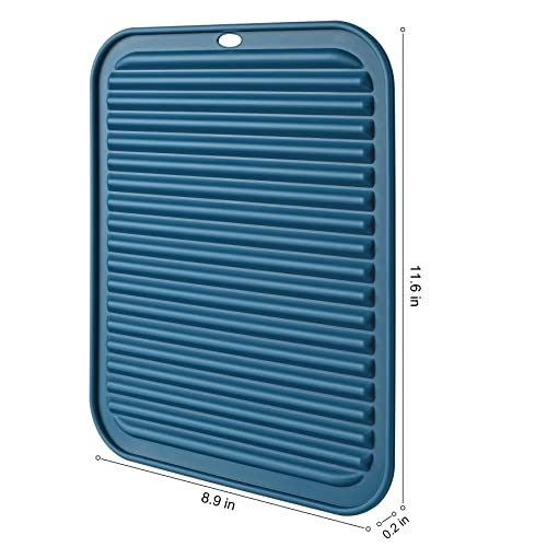 HOTEC Silicone Trivets for Hot pots and Pans, Heat Resistant for Kitchen Counter Dish Drying Mat, Set of 2 Classic Blue