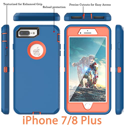 YmhxcY for iPhone 8 Plus Case, iPhone 7 Plus Case with Built in Screen Protector Drop Proof 3-Layer Durable Cover/Shockproof Armor Drop Protection Case for iPhone 7+/8+ 5.5 Blue and Orange