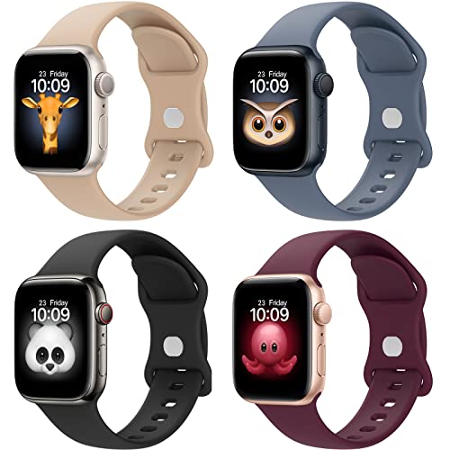 BRG 4 Pack Bands for Apple Watch Band Series 9, Ultra/Ultra2, SE Series 8 7 6 5 4 3 2 1 40mm 38mm 41mm, Women and Men Sport Apple Watch Bands, Soft Silicone Strap Replacement for iWatch Bands