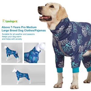 LovinPet Boxer Dogs Onesie Pajamas - UV Protection&Wound Care, Anxiety Relief, Lightweight Stretchy Fabric, Reflective Stripe, Coral Tree Print, Post Surgery Clothes, Pet PJ's/Medium