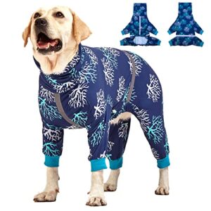 lovinpet boxer dogs onesie pajamas - uv protection&wound care, anxiety relief, lightweight stretchy fabric, reflective stripe, coral tree print, post surgery clothes, pet pj's/medium