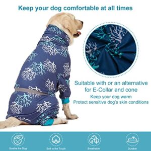 LovinPet Boxer Dogs Onesie Pajamas - UV Protection&Wound Care, Anxiety Relief, Lightweight Stretchy Fabric, Reflective Stripe, Coral Tree Print, Post Surgery Clothes, Pet PJ's/Medium