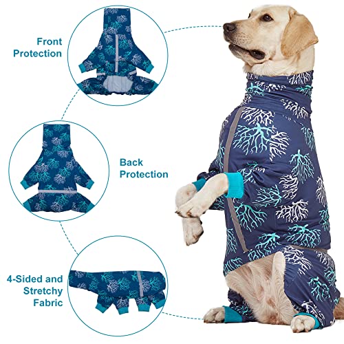 LovinPet Boxer Dogs Onesie Pajamas - UV Protection&Wound Care, Anxiety Relief, Lightweight Stretchy Fabric, Reflective Stripe, Coral Tree Print, Post Surgery Clothes, Pet PJ's/Medium