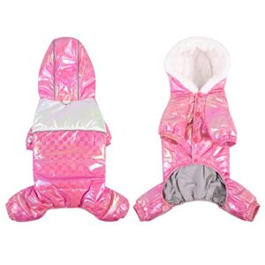 asenku dog puffer coat, reflective dog jacket dog winter hoodie, dog clothes for small medium dogs, puppy waterproof outdoor pajamas with d-ring (pink, m)