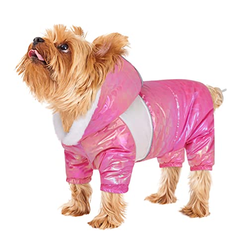 ASENKU Dog Puffer Coat, Reflective Dog Jacket Dog Winter Hoodie, Dog Clothes for Small Medium Dogs, Puppy Waterproof Outdoor Pajamas with D-Ring (Pink, M)