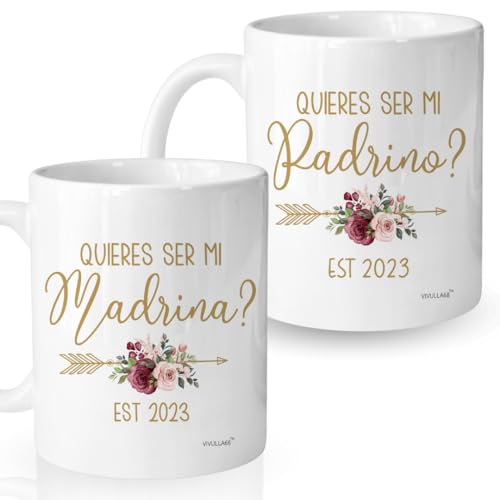 Vivulla68 Quieres Ser Mis Padrinos De Bautizo, Bautizo Recuerdos Juego 2 Tazas 2023, Para Niño, Niña, God parents Presents Proposal, Quieren