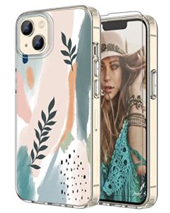 noyabox iphone 14 case for women, [with screen protector] iphone 13 case for women slim fit boho floral design, never fade pattern, shockproof & non-fading, 6.1 inch
