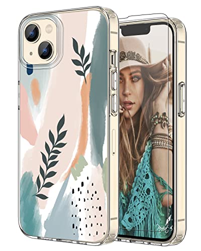 Noyabox iPhone 14 Case for Women, [with Screen Protector] iPhone 13 Case for Women Slim Fit Boho Floral Design, Never Fade Pattern, Shockproof & Non-Fading, 6.1 Inch