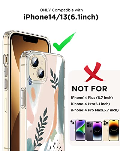 Noyabox iPhone 14 Case for Women, [with Screen Protector] iPhone 13 Case for Women Slim Fit Boho Floral Design, Never Fade Pattern, Shockproof & Non-Fading, 6.1 Inch