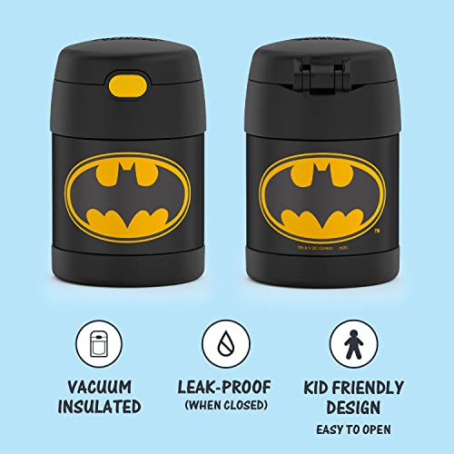 THERMOS FUNTAINER 12 Ounce Stainless Steel Vacuum Insulated Kids Straw Bottle, Batman & FUNTAINER 10 Ounce Stainless Steel Vacuum Insulated Kids Food Jar with Spoon, Batman