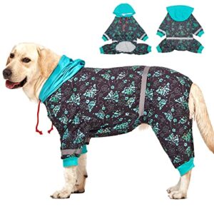 lovinpet large breed dog onesie pajamas - uv & wound care, dog anxiety relief, dog jammies, reflective stripe, butterflies and rings black/green print, post surgery pet pj's/large