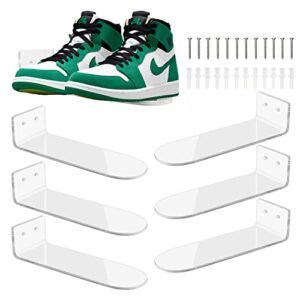 loengmax 6 pack acrylic floating shoe display shelves, clear acrylic floating shelves for showcase sneaker collection or shoes box, levitating shoe rack for walls