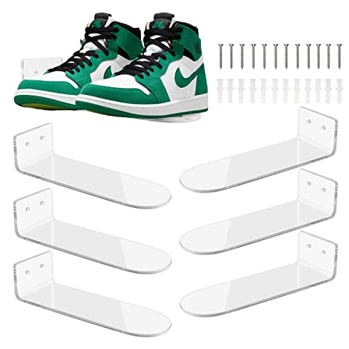 LoengMax 6 Pack Acrylic Floating Shoe Display Shelves, Clear Acrylic Floating Shelves for Showcase Sneaker Collection or Shoes Box, Levitating Shoe Rack for Walls