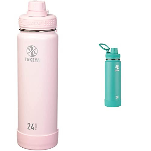 Takeya Actives Spout Lid Insulated Water Bottle, 24 oz, Blush & Actives Insulated Stainless Steel Water Bottle with Spout Lid, 24 oz, Teal