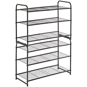 YMYNY Freestanding Shoe Racks, 3 Tiers Stackable & Adjustable Shoe Storage Shelf, Metal Wire Grid Shoe Organizer for 12-16 Pairs, for Entryway, Closet, Bedroom, Black, 26.8" L, UHXJ301B