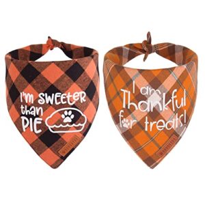 ADOGGYGO Thanksgiving Dog Bandanas, Orange Plaid Pet Scarf, Premium Cotton Fabric, Multiple Sizes Offered, Fall Thanksgiving Bandanas for Small Medium Dogs Pets (Small, Thanksgiving)