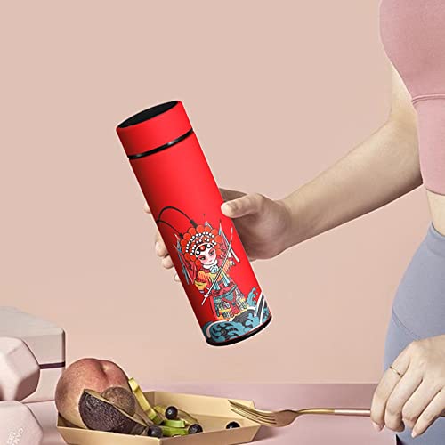 16.9oz Chinese Style Vacuum Flask Stainless Steel Tea Thermos Intelligent Temperature Display Water Bottle for Work School Travel D