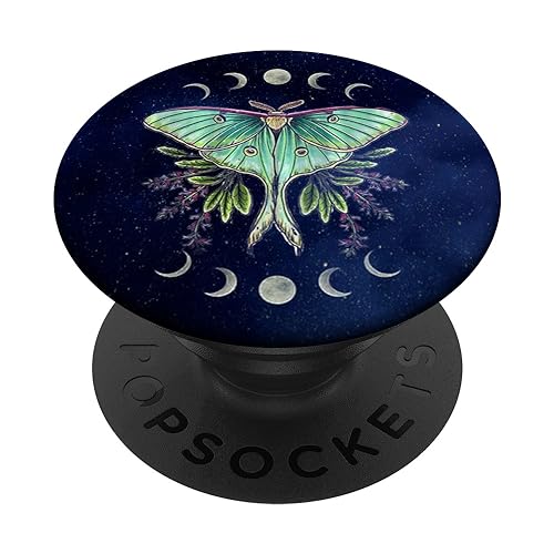 Aesthetic Luna Moth Witchy Floral Moon Phases Moon Moths PopSockets Standard PopGrip