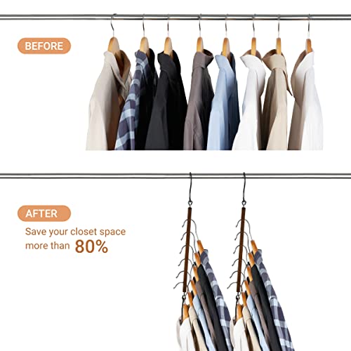 Mkono 4 Pcs Hangers Space Saving Wood Collapsible Hangers for Closet Shirt Organizer with 6 Holes College Dorm Room Essentials, Multiple Hangers in One Closet Clothes Organizer Magic Hanger Stacker