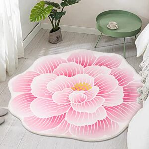 ustide pink flower shaped area rug washable round floral carpet absorbent bathroom rug super soft round play rug for kitchen bedroom living room nursery decoration (39.3")