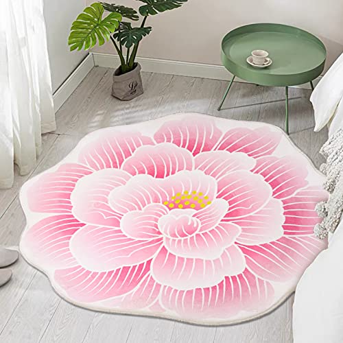 USTIDE Pink Flower Shaped Area Rug Washable Round Floral Carpet Absorbent Bathroom Rug Super Soft Round Play Rug for Kitchen Bedroom Living Room Nursery Decoration (39.3")