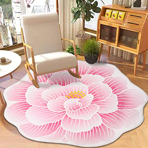 USTIDE Pink Flower Shaped Area Rug Washable Round Floral Carpet Absorbent Bathroom Rug Super Soft Round Play Rug for Kitchen Bedroom Living Room Nursery Decoration (39.3")