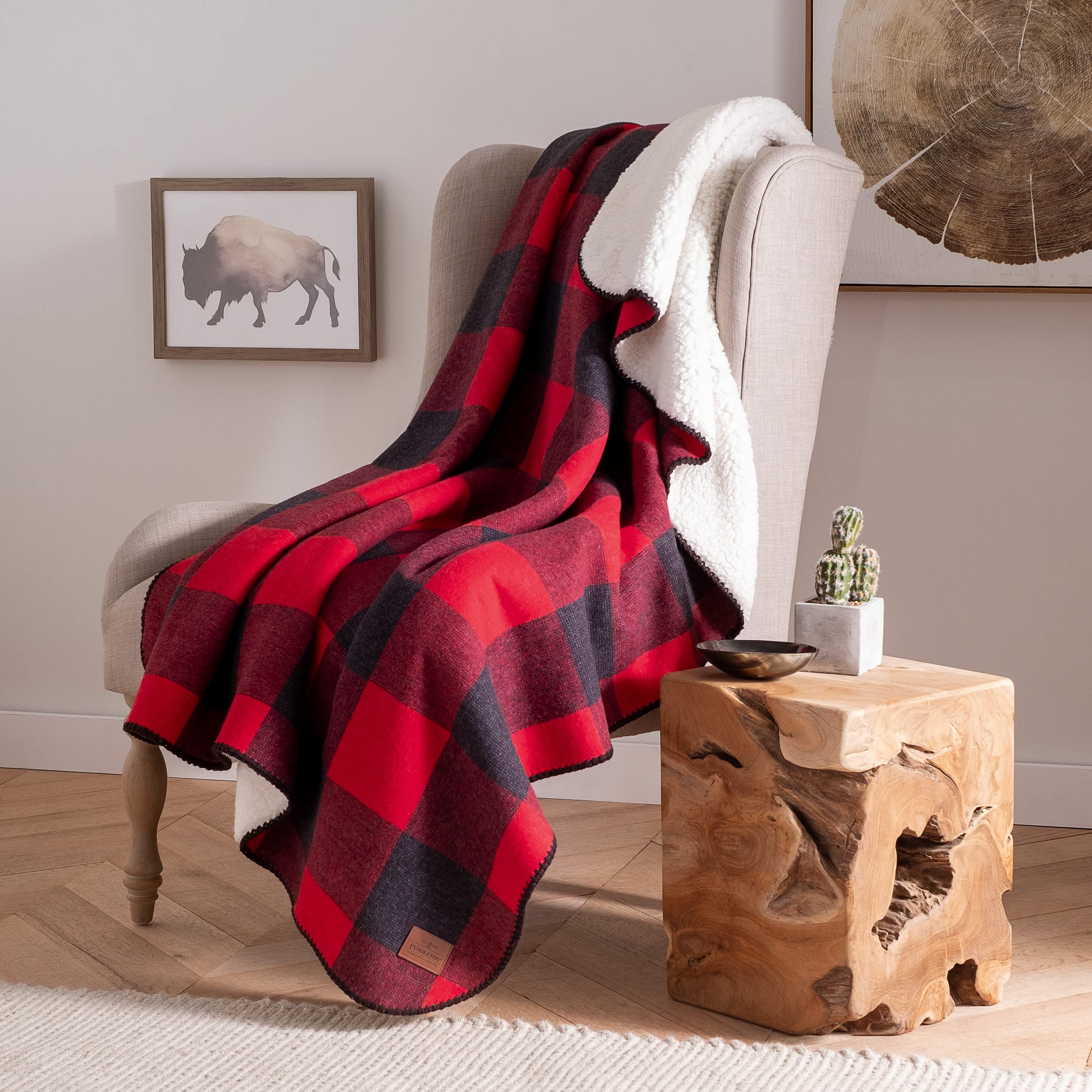 Pendleton 01297 Plaid Sherpa Cotton Throw Blanket Soft Plush Blanket Cozy Throw for Living Room Couch Sofa or Chair Warm Cotton Blankets, 70 x 50-Inch, Rob Roy