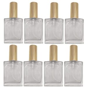 pimyrcyi 8pcs square glass spray bottle,small refillable container with fine mist srpayer,perfume bottle (50ml, clear+gold)