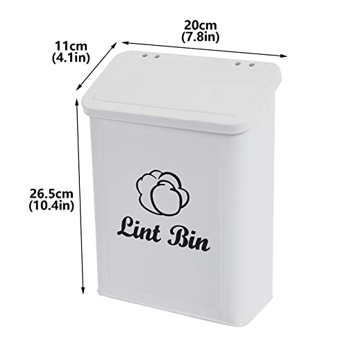 Xbopetda Metal Lint Bin for Laundry Room, Magnetic Lint Bin, Wall Mounted Lint Box Holder, Washer Dryer Trash Can with Lid, Modern Farmhouse Laundry Room Decor, Organization & Storage Box-White