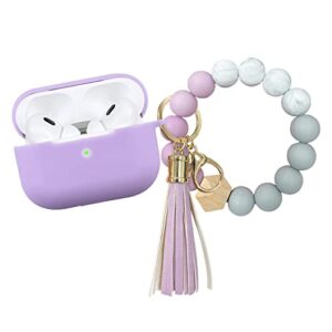 case for airpods pro 2, aiiekz cute airpod pro 2 cover for women girls, soft silicone case for air pods pro 2nd generation wireless charging case with beaded bracelet keychain (lavender purple)