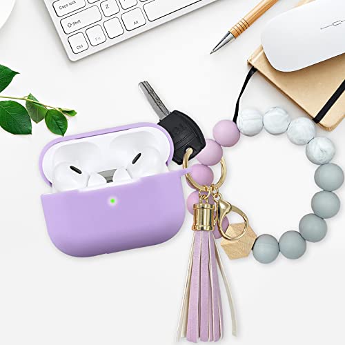 Case for AirPods Pro 2, AIIEKZ Cute AirPod Pro 2 Cover for Women Girls, Soft Silicone Case for Air Pods Pro 2nd Generation Wireless Charging Case with Beaded Bracelet Keychain (Lavender Purple)