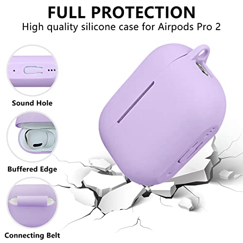 Case for AirPods Pro 2, AIIEKZ Cute AirPod Pro 2 Cover for Women Girls, Soft Silicone Case for Air Pods Pro 2nd Generation Wireless Charging Case with Beaded Bracelet Keychain (Lavender Purple)