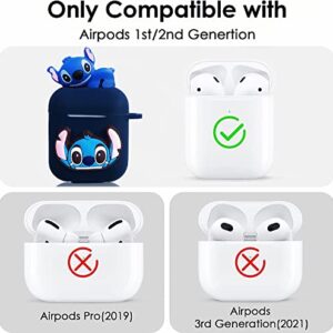 Stitch Case for Apple AirPods 1&2, 9 in 1 Accessories Set Protective Cover,3D Cartoon Case/Keychain/Carabiner/Metal dust Sticker/Anti-Lost Rope.The Best Gift