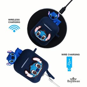 Stitch Case for Apple AirPods 1&2, 9 in 1 Accessories Set Protective Cover,3D Cartoon Case/Keychain/Carabiner/Metal dust Sticker/Anti-Lost Rope.The Best Gift