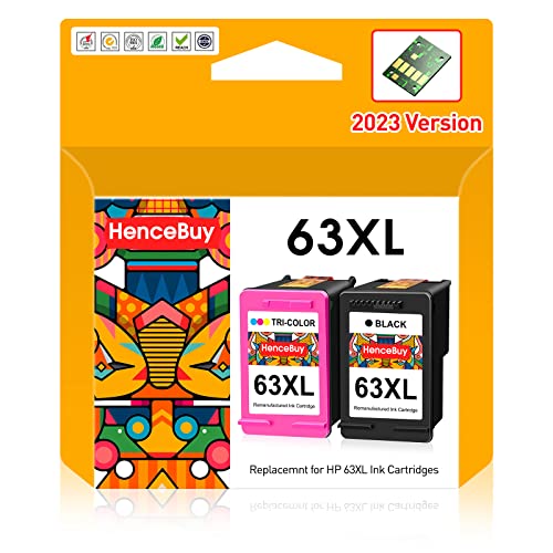 HenceBuy Remanufactured Ink Cartridge Replacement for HP Ink 63 63XL Ink Cartridges Black and Color for HP OfficeJet 3830 4650 5255 Envy 4520 4512 4513 Deskjet 1112 2130 Printer (1 Black 1 Tri-Color)