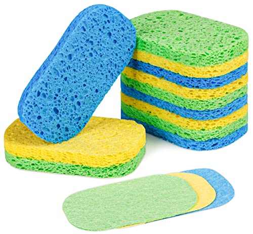 HOMEXCEL Cellulose Sponges Pack of 12,Natural Non-Scratch Cleaning Scrub Sponges for Kitchen and Household,Compressed Dish Washing Sponge Safe for Non-Stick Cookware