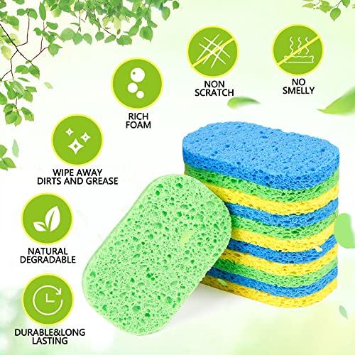 HOMEXCEL Cellulose Sponges Pack of 12,Natural Non-Scratch Cleaning Scrub Sponges for Kitchen and Household,Compressed Dish Washing Sponge Safe for Non-Stick Cookware