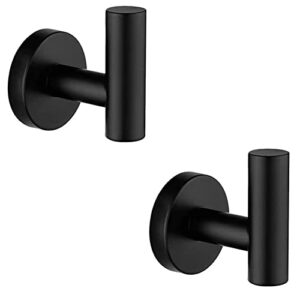 lckaien matte black bathroom towel coat hook stainless steel, 2 pack robe clothes cabinet closet sponges hooks holder round style heavy duty wall hook for bathroom kitchen hotel wall mounted