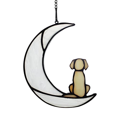 BOXCASA Loss of Dog Sympathy Gift,Stained Glass Dog on Moon for Suncatcher Gifts,Yellow Dog Memorial Gifts for Pet Loss Gifts,Pet Sympathy Gifts for Dogs,Pet Memorial Gifts