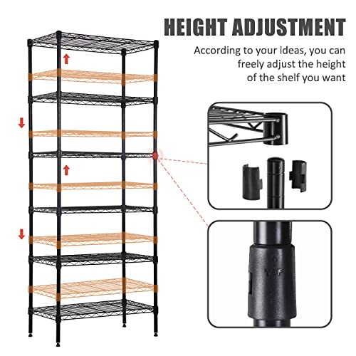 NChanmar 6-Tier Wire Shelving Unit Storage Shelves Metal Shelves 60"x23"x13" Heavy Duty Metal Storage Rack Wire Rack NSF Height Adjustable for Home Kitchen Bathroom Garage Shelving(Black)