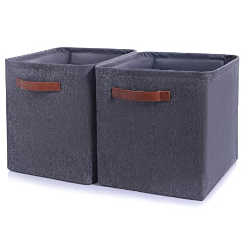 Bienvoun Collapsible Storage Bins Cube Storage Organizer 12x12 Fabric Storage Cube Bins for Shelves Cube Storage Bin for Closet and Toys Storage, 2 Pack, Gray