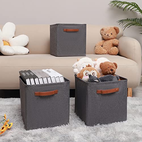 Bienvoun Collapsible Storage Bins Cube Storage Organizer 12x12 Fabric Storage Cube Bins for Shelves Cube Storage Bin for Closet and Toys Storage, 2 Pack, Gray