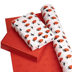 WRAPAHOLIC Reversible Wrapping Paper - Mini Roll - 17 Inch X 33 Feet - Sweet Strawberry Design, Perfect for Birthday, Holiday, Wedding, Baby Shower
