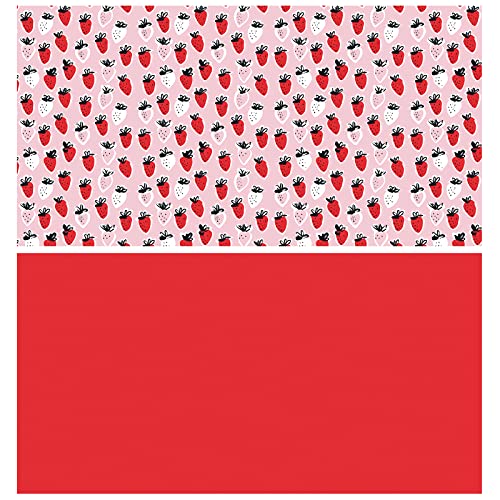 WRAPAHOLIC Reversible Wrapping Paper - Mini Roll - 17 Inch X 33 Feet - Sweet Strawberry Design, Perfect for Birthday, Holiday, Wedding, Baby Shower
