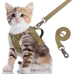 cat harness and leash set for travel training, no pull escape soft control handle tactical vest for puppy kitten small cat with id tag,adjustable snug jacket breathable air mesh universal anxiety